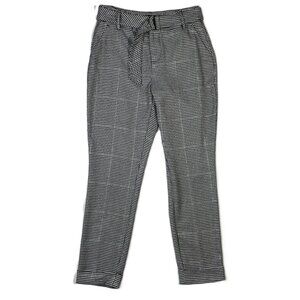 INC Tapered Leg Pants Houndstooth Plaid Black White Silver Metallic Size 4